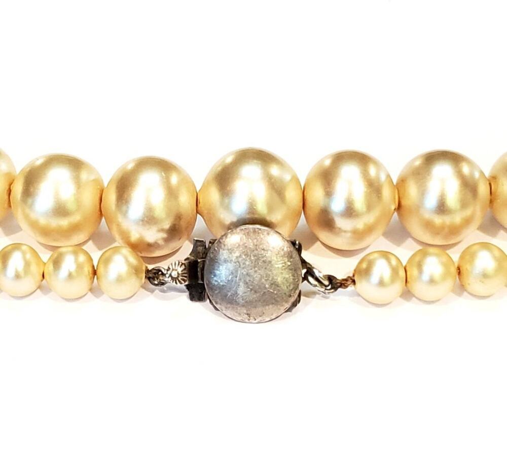 Vintage Pearl Necklace Sterling Clasp Faux Pearl Coated Agates Size 17.25" Long